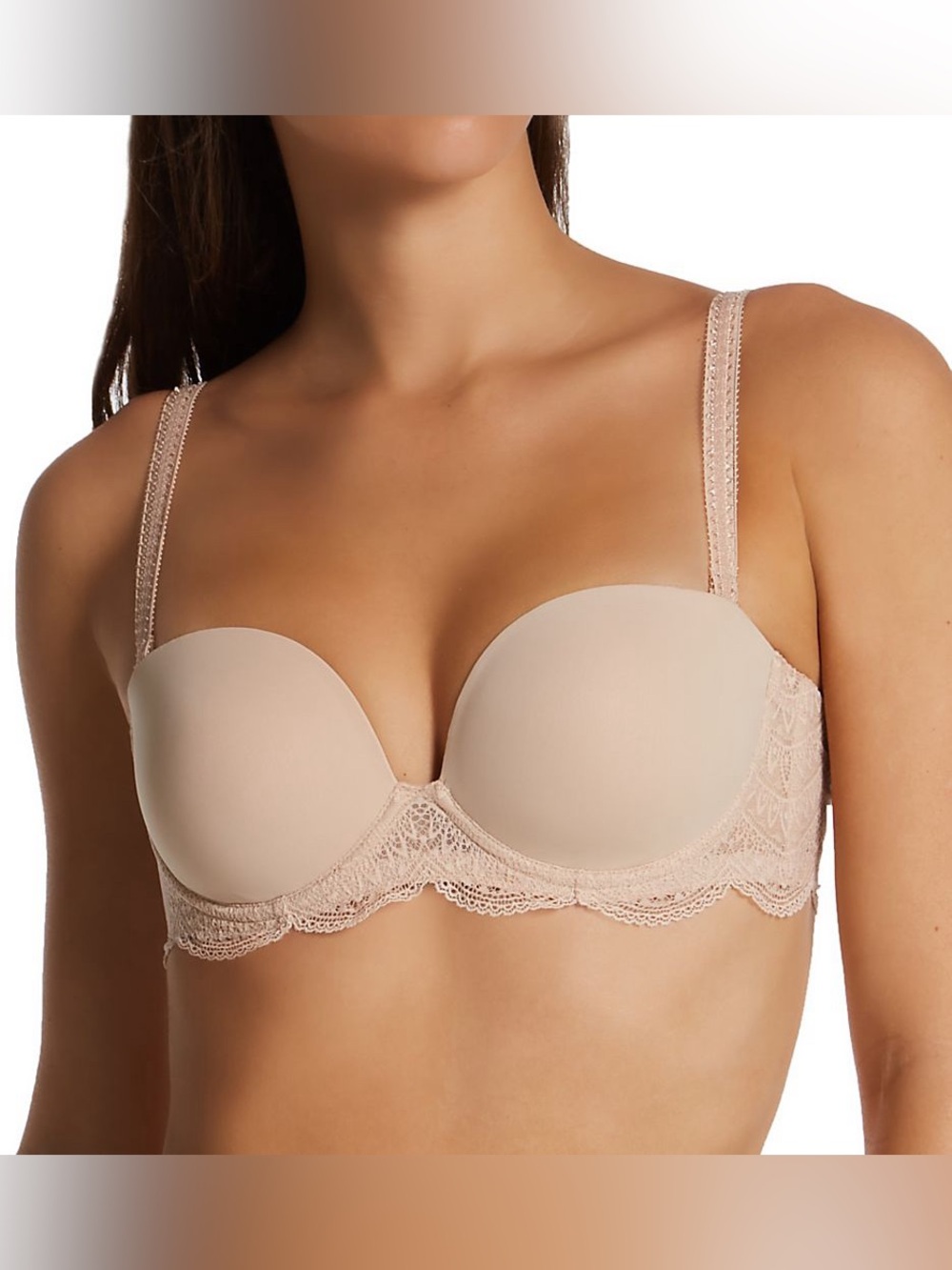 NWT Simone Perele Karma Underwire Strapless Plunge Bra Peau Rose Size 80C / 36C